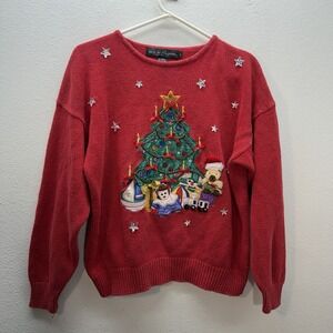 Vintage Work in Progress Festive Christmas Holiday Sweater SZ L Embellished Tree